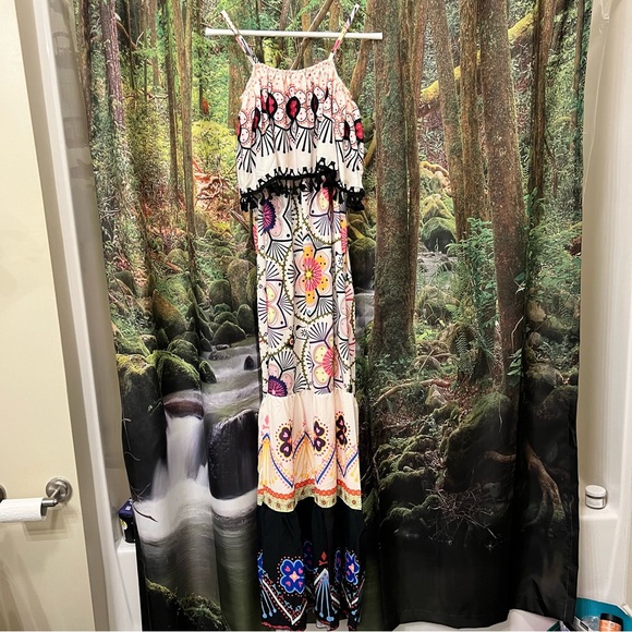 Mixed Floral Off The Shoulder Maxi Dress print colorful Boho M - Picture 2 of 7